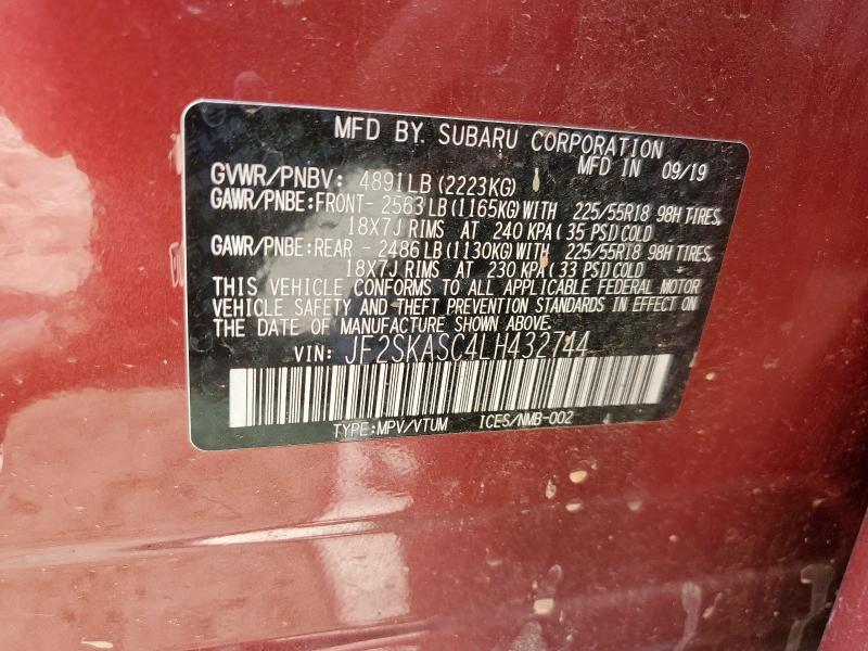 JF2SKASC4LH432744 - 2020 SUBARU FORESTER LIMITED MAROON photo 14