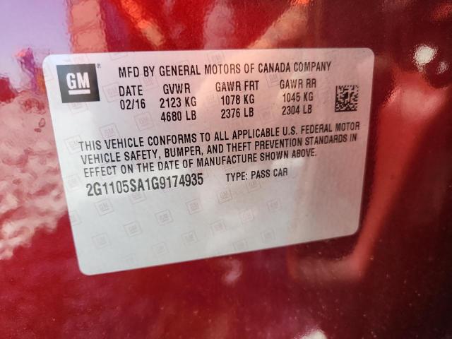 2G1105SA1G9174935 - 2016 CHEVROLET IMPALA LT MAROON photo 13