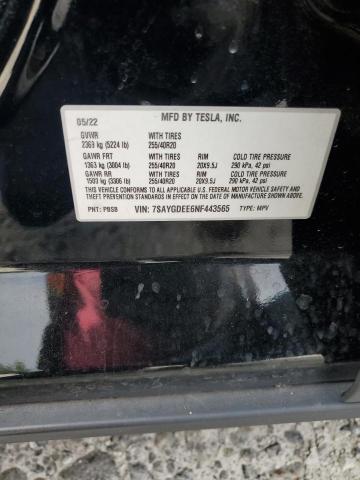 7SAYGDEE6NF443565 - 2022 TESLA MODEL Y 黑色 照片 13