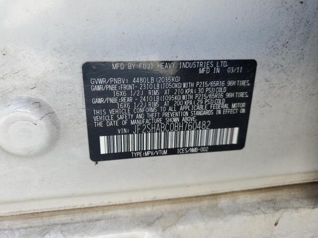 JF2SHABC0BH760482 - 2011 SUBARU FORESTER 2.5X თეთრი ფოტო 13