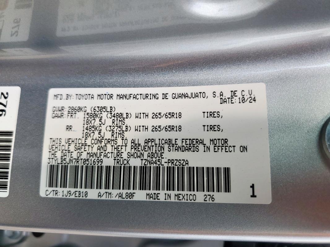 3TYLB5JN7RT051699 - 2024 TOYOTA TACOMA DOUBLE CAB Gümüş foto 12