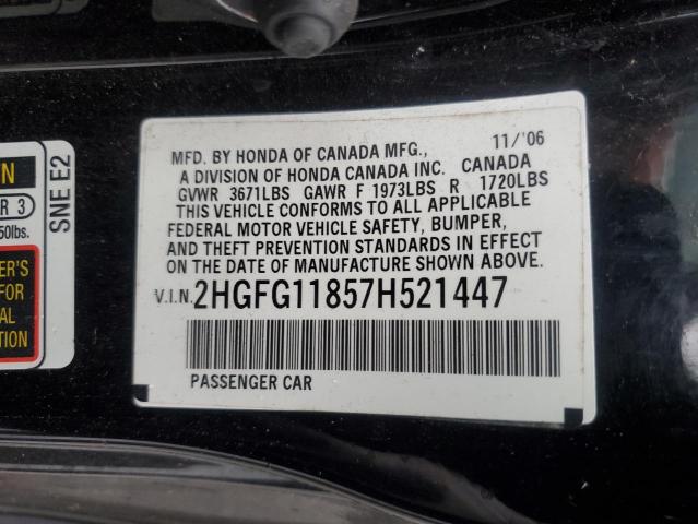 2HGFG11857H521447 - 2007 HONDA CIVIC EX BLACK photo 12