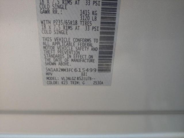 5N1AR2MM3FC615499 - 2015 NISSAN PATHFINDER S SILVER photo 10