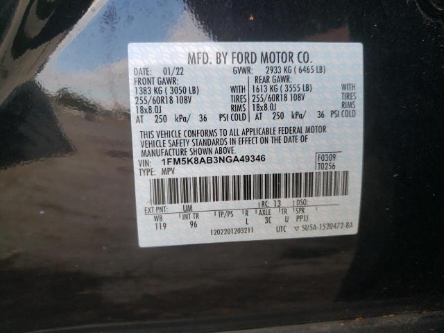 1FM5K8AB3NGA49346 - 2022 FORD EXPLORER POLICE INTERCEPTOR BLACK photo 13