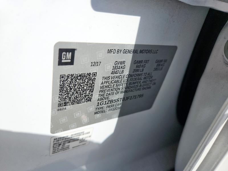 1G1ZB5ST0JF171795 - 2018 CHEVROLET MALIBU LS Blanc photo 12