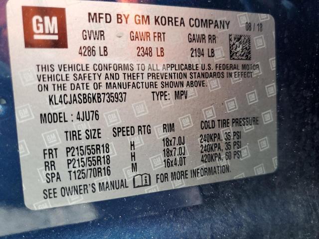 KL4CJASB6KB735937 - 2019 BUICK ENCORE PREFERRED Niebieski zdjęcie 13