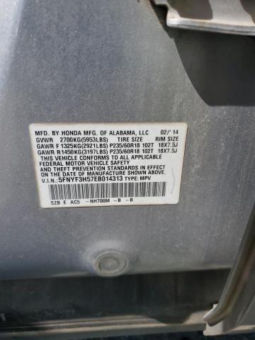 5FNYF3H57EB014313 - 2014 HONDA PILOT EXL ვერცხლისფერი ფოტო 13