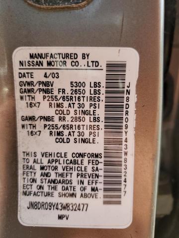 JN8DR09Y43W832477 - 2003 NISSAN PATHFINDER LE 棕色 照片 13