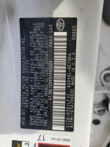 4T1BK1EBXDU062020 - 2013 TOYOTA AVALON BASE Biały zdjęcie 12