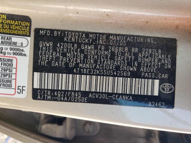 4T1BE32K55U542569 - 2005 TOYOTA CAMRY LE TAN photo 12