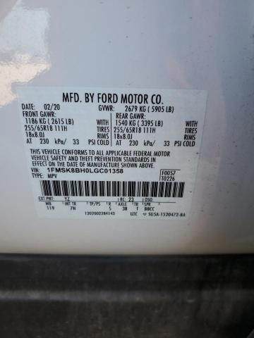 1FMSK8BH0LGC01358 - 2020 FORD EXPLORER 白色 照片 13