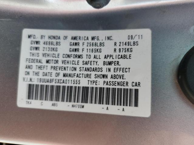 19UUA8F5XCA011555 - 2012 ACURA TL 银色 照片 12