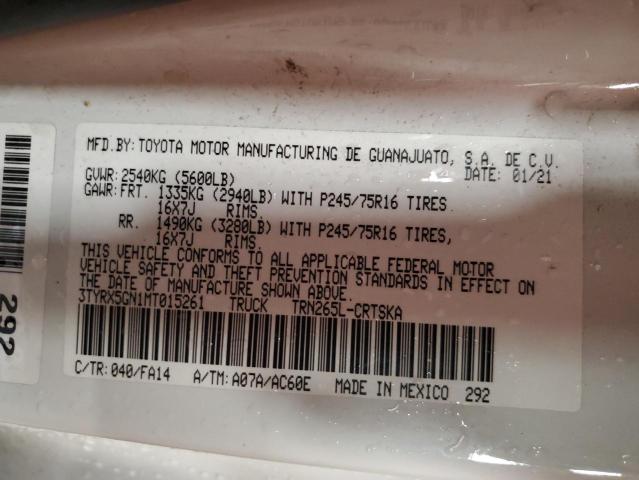 3TYRX5GN1MT015261 - 2021 TOYOTA TACOMA ACCESS CAB თეთრი ფოტო 12