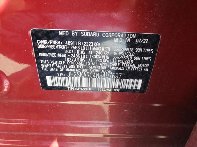 JF2SKARC4NH497697 - 2022 SUBARU FORESTER TOURING 红色 照片 13