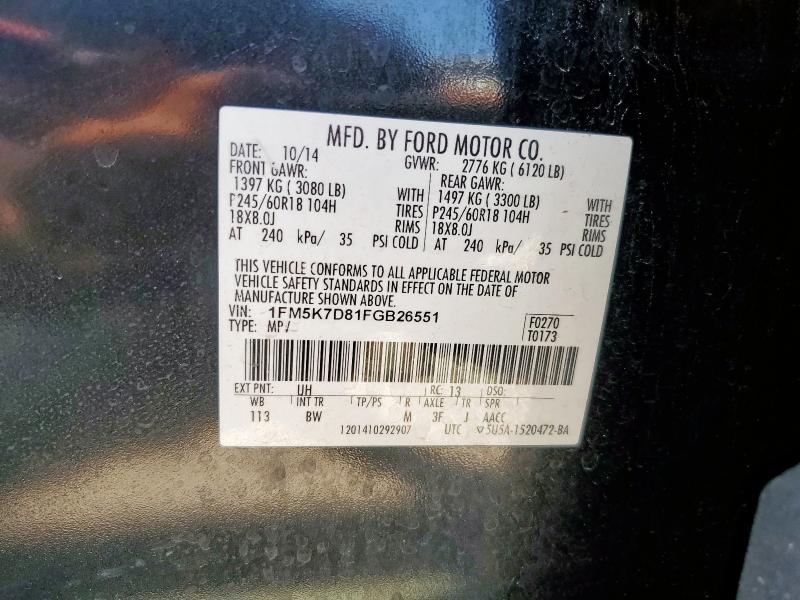 1FM5K7D81FGB26551 - 2015 FORD EXPLORER XLT BLACK photo 14