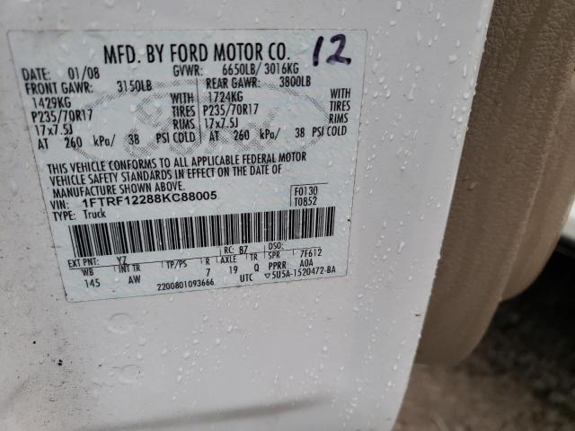 1FTRF12288KC88005 - 2008 FORD F150 WHITE photo 12