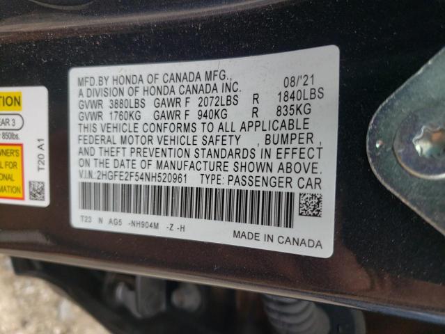 2HGFE2F54NH520961 - 2022 HONDA CIVIC SPORT 灰色 照片 12