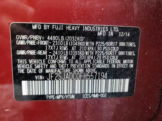 JF2SJADC0FH557194 - 2015 SUBARU FORESTER 2.5I PREMIUM RED photo 12