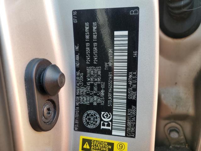 5TDJKRFH4GS501481 - 2016 TOYOTA HIGHLANDER XLE 银色 照片 14