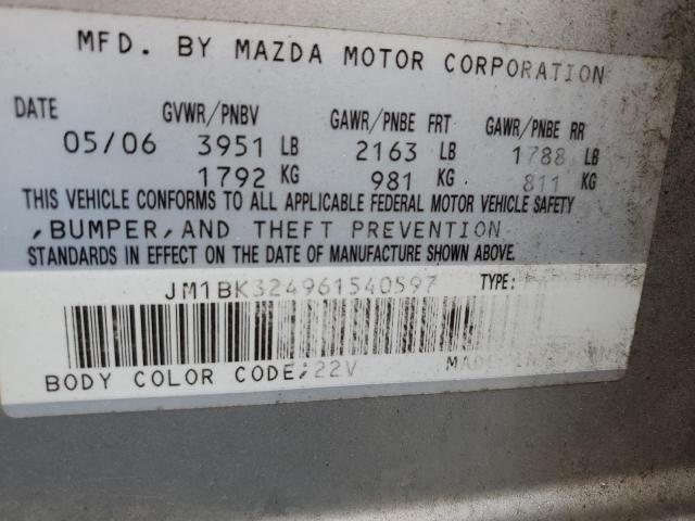 JM1BK324961540597 - 2006 MAZDA 3 S SILVER photo 12