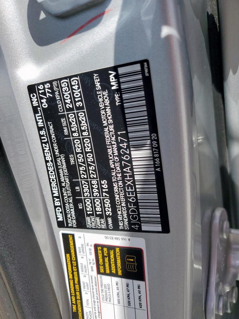 4JGDF6EEXHA762471 - 2017 MERCEDES-BENZ GLS 450 4MATIC SILVER photo 13