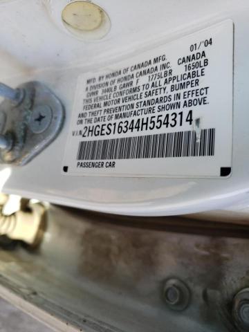 2HGES16344H554314 - 2004 HONDA CIVIC DX VP WHITE photo 12