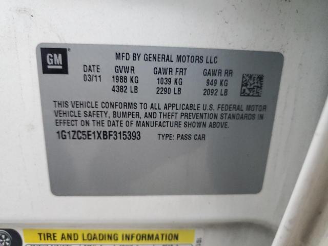 1G1ZC5E1XBF315393 - 2011 CHEVROLET MALIBU 1LT 白色 照片 12