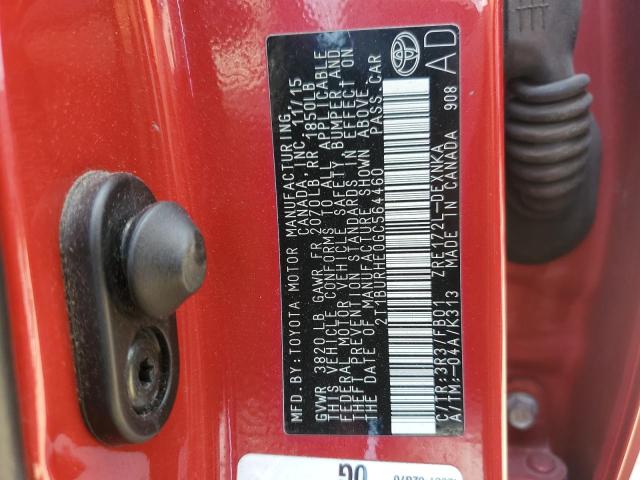 2T1BURHE0GC564460 - 2016 TOYOTA COROLLA L Rouge photo 13