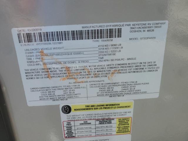 4YDT33329L1531681 - 2020 KEYSTONE SPRINTER TAN photo 10