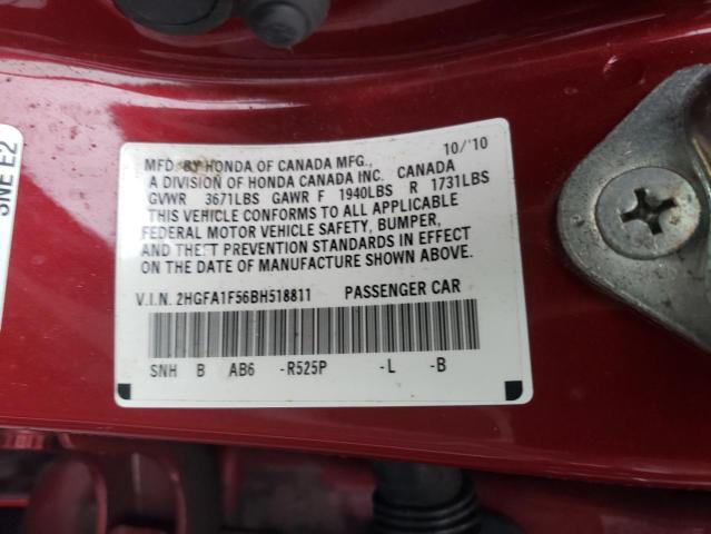 2HGFA1F56BH518811 - 2011 HONDA CIVIC LX RED photo 12