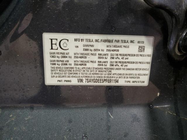 7SAYGDEE5PF691194 - 2023 TESLA MODEL Y Boz foto 13