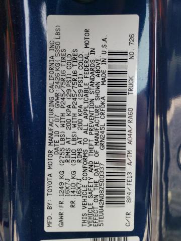 5TEUU42N08Z500337 - 2008 TOYOTA TACOMA ACCESS CAB ლურჯი ფოტო 12