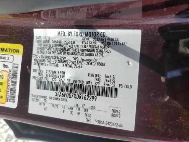 3FA6P0G7XDR162299 - 2013 FORD FUSION S BURGUNDY photo 14