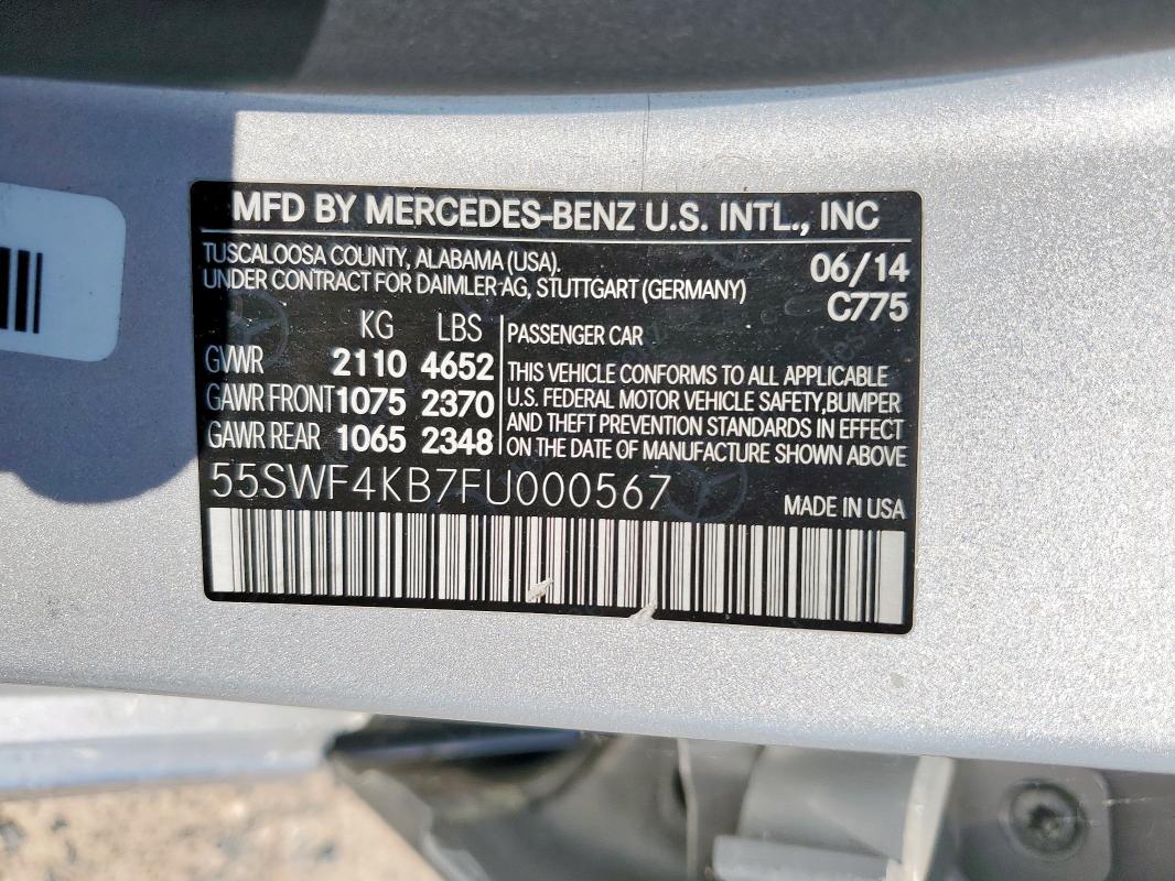 55SWF4KB7FU000567 - 2015 MERCEDES-BENZ C 300 4MATIC SILVER photo 12