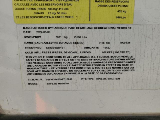 5SFMG4426NE512241 - 2022 HEARTLAND TRAILER 白色 照片 19