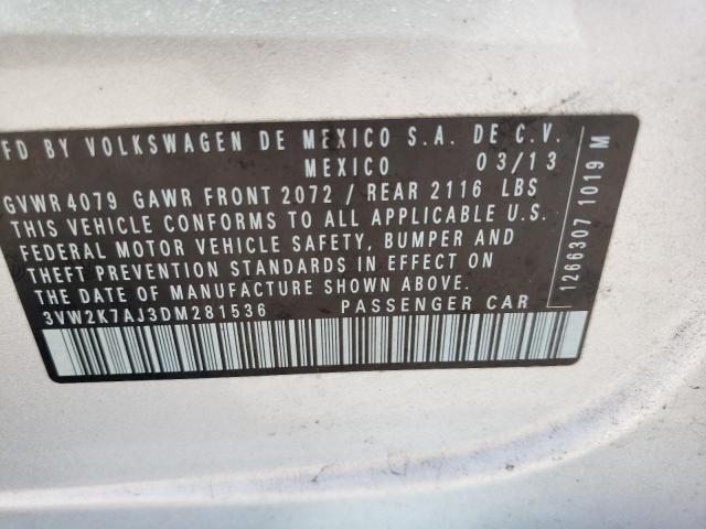 3VW2K7AJ3DM281536 - 2013 VOLKSWAGEN JETTA BASE SILVER photo 12