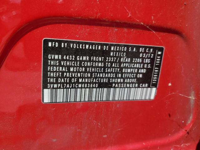 3VWPL7AJ1CM683640 - 2012 VOLKSWAGEN JETTA TDI 红色 照片 12