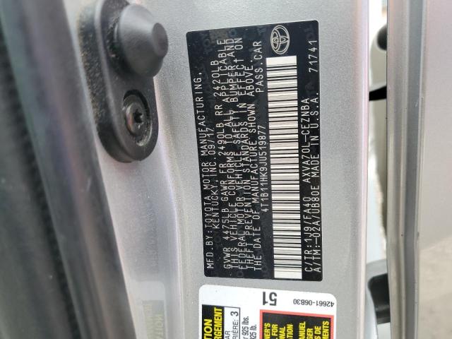 4T1B11HK9JU519877 - 2018 TOYOTA CAMRY L SILVER photo 13