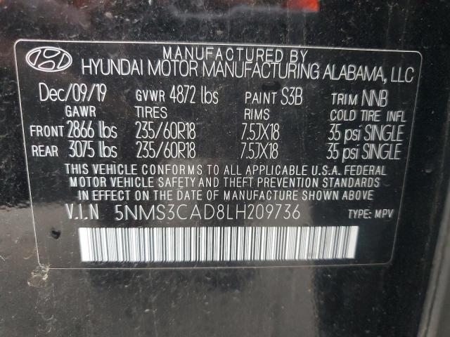 5NMS3CAD8LH209736 - 2020 HYUNDAI SANTA FE SEL BLACK photo 14