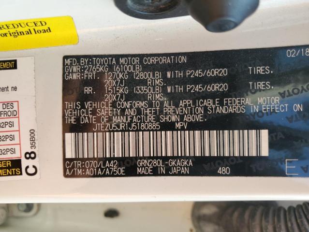 JTEZU5JR1J5180885 - 2018 TOYOTA 4RUNNER SR5 WHITE photo 13