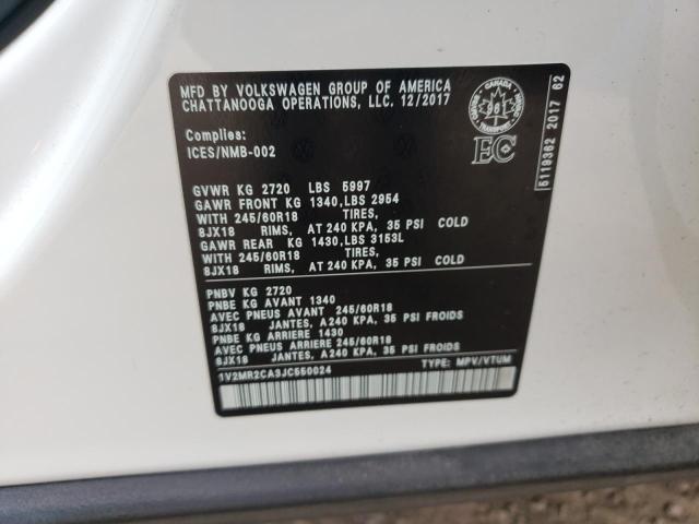 1V2MR2CA3JC550024 - 2018 VOLKSWAGEN ATLAS SEL 白色 照片 13