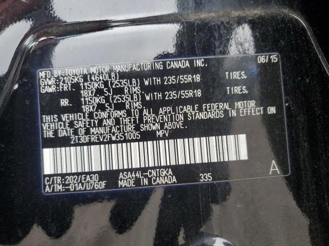 2T3DFREV2FW351005 - 2015 TOYOTA RAV4 LIMITED BLACK photo 13