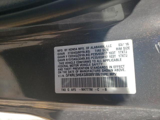 5FNRL5H6XGB089186 - 2016 HONDA ODYSSEY EXL GRAY photo 14