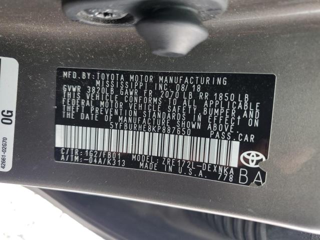 5YFBURHE8KP887650 - 2019 TOYOTA COROLLA L TAN photo 13