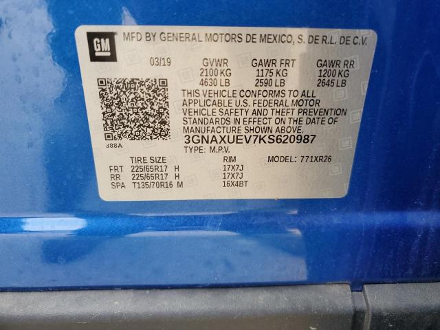 3GNAXUEV7KS620987 - 2019 CHEVROLET EQUINOX LT 蓝色 照片 14
