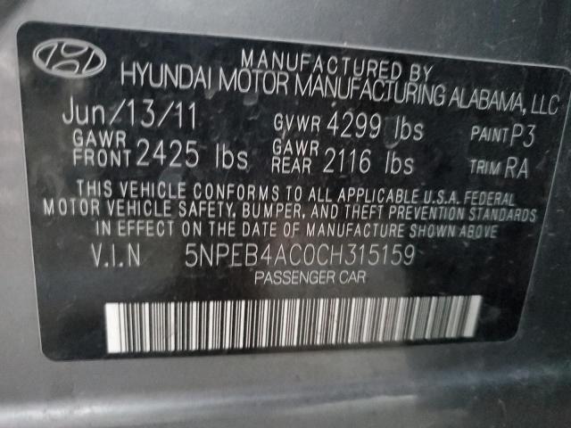 5NPEB4AC0CH315159 - 2012 HYUNDAI SONATA GLS GRAY photo 13