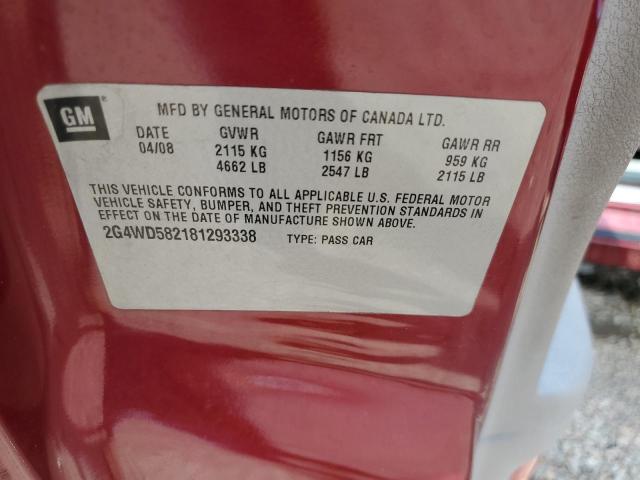 2G4WD582181293338 - 2008 BUICK LACROSSE CXL BURGUNDY photo 12