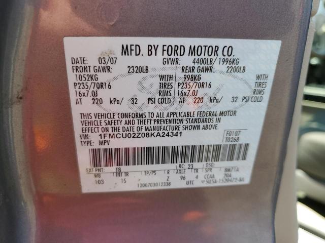 1FMCU02Z08KA24341 - 2008 FORD ESCAPE XLS SILVER photo 12