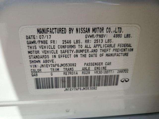 JN1EV7AP6JM353092 - 2018 INFINITI Q50 LUXE WHITE photo 13