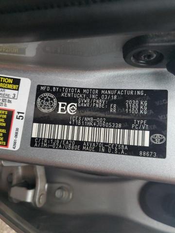 4T1B11HK4JU605338 - 2018 TOYOTA CAMRY L SILVER photo 12